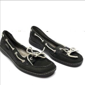 Sperry black sequin tie loafer boat shoe 9